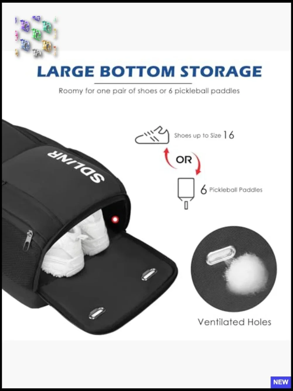 Large Pickleball Backpack Fits 4-10 Paddles with Shoe Compartment Fence Hook
